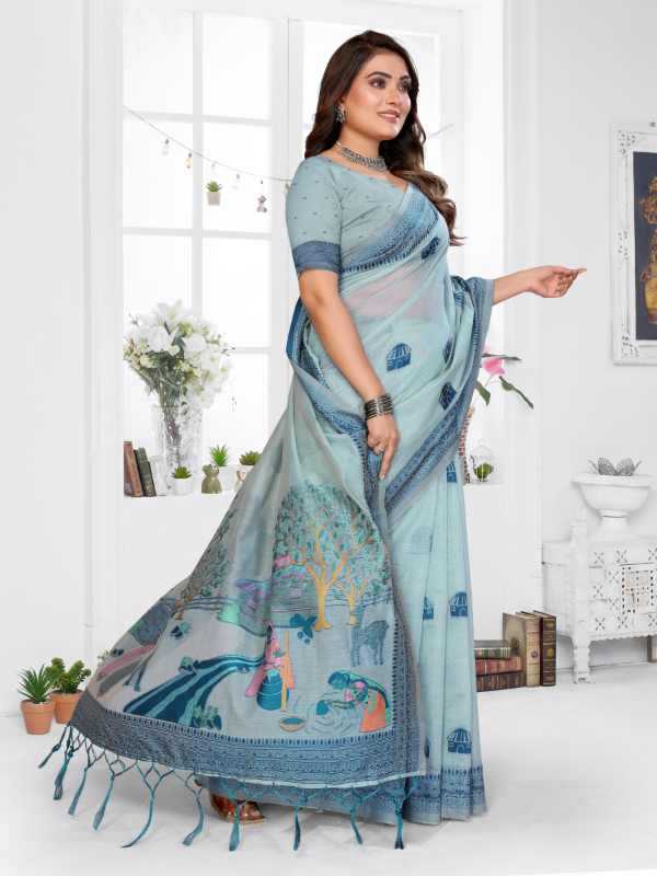 Purva Cotton Jacquard Saree in Peach