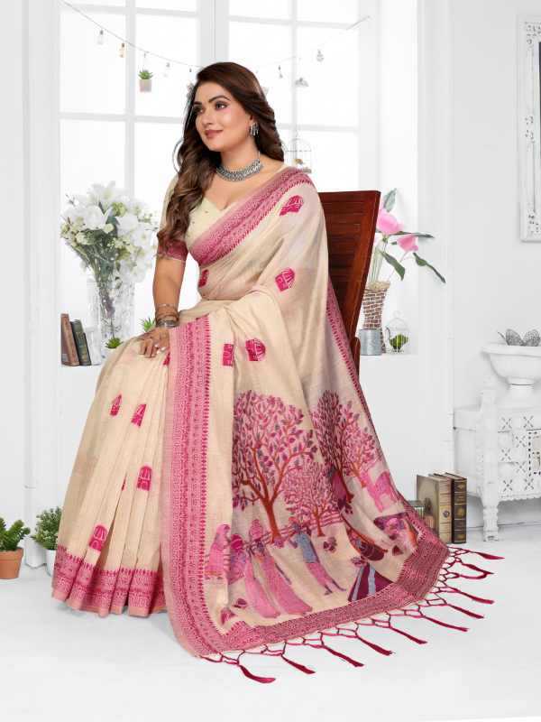 Purva Cotton Jacquard Saree in Peach