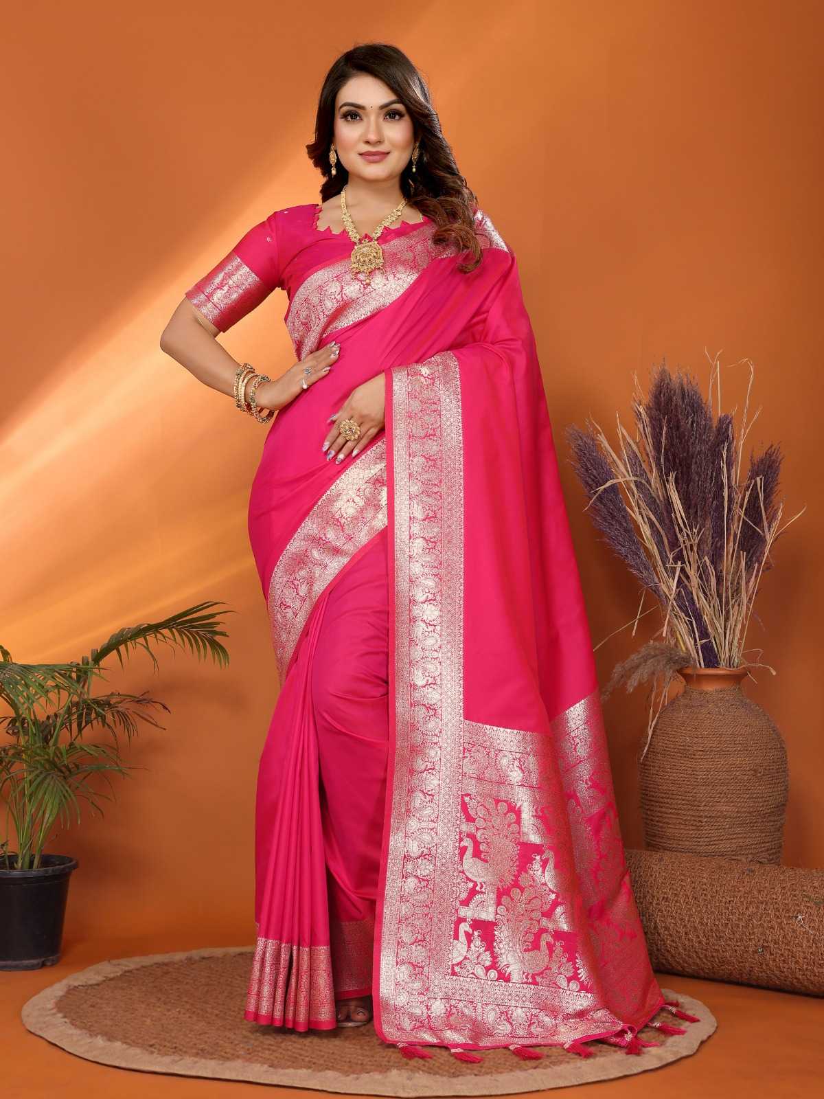 Ruby Banarasi Soft Silk Saree