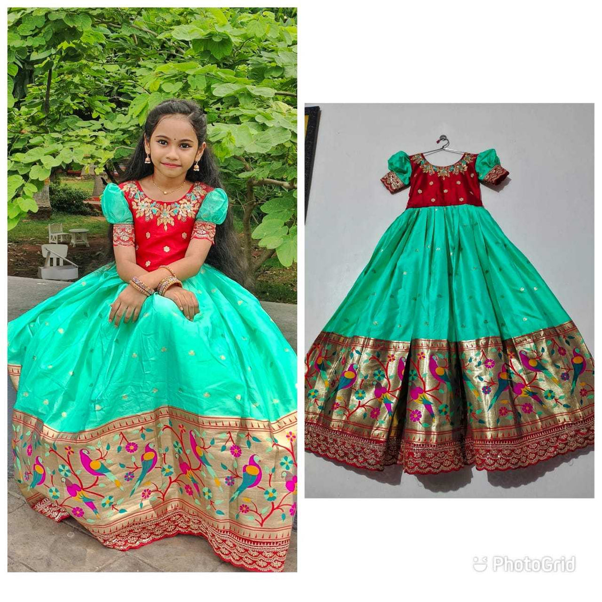 Pure Silk Kids Gown in Sea Green