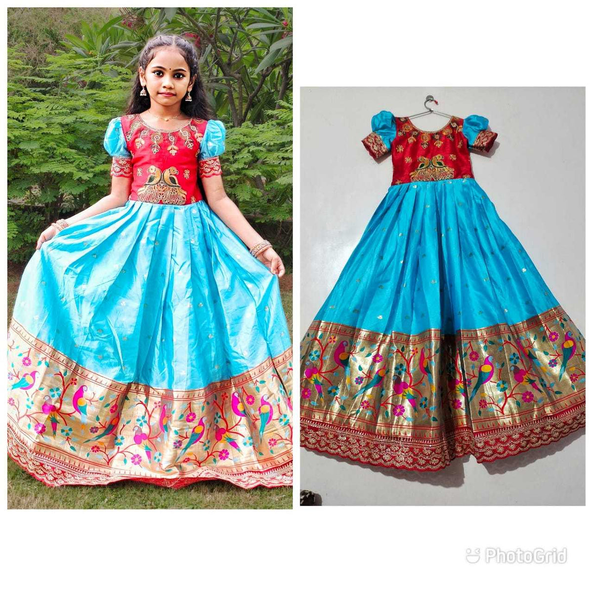 Pure Silk Kids Gown in Sea Green