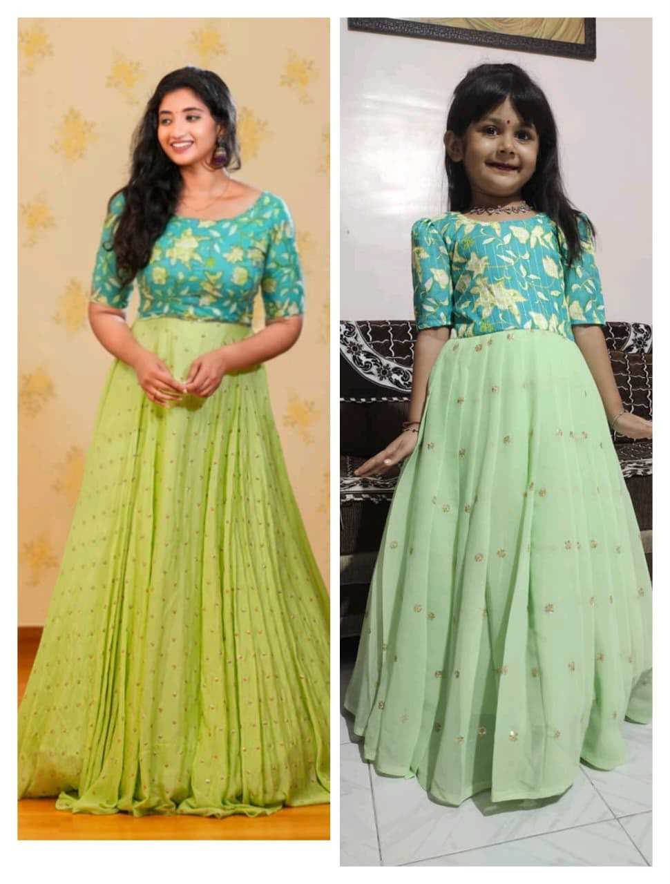 Pure Silk Mother Daughter Matching Gown