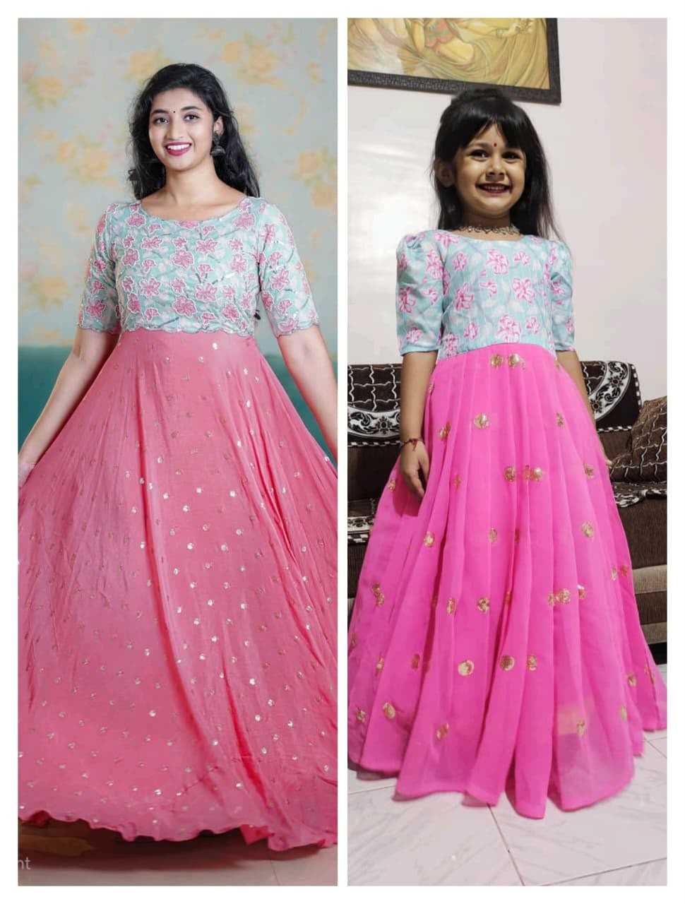 Pure Silk Mother Daughter Matching Gown