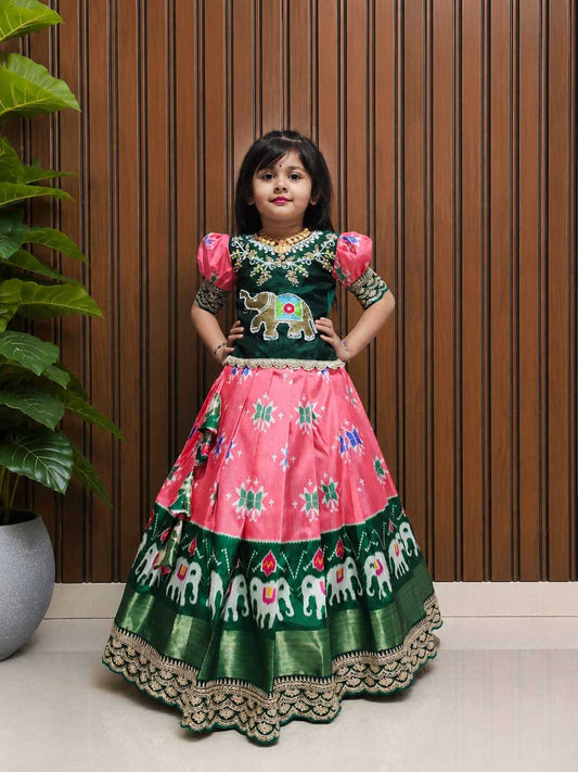 Pure Silk Kids Lehenga in Pink