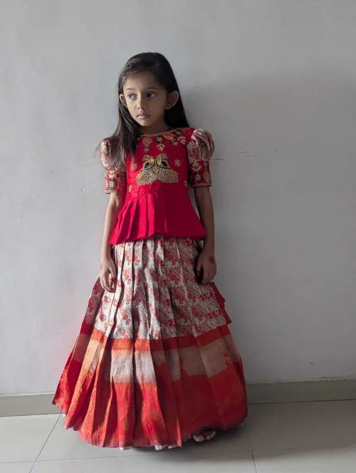 Full Lichi Silk Kids Lehenga