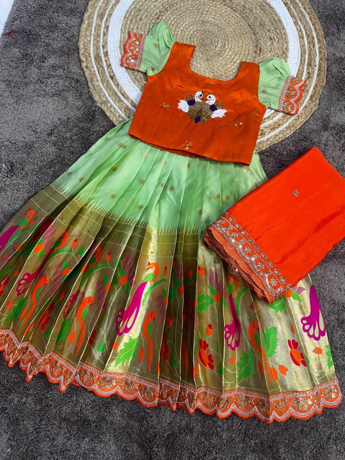 Heavy Paithani Silk Kids Lehenga