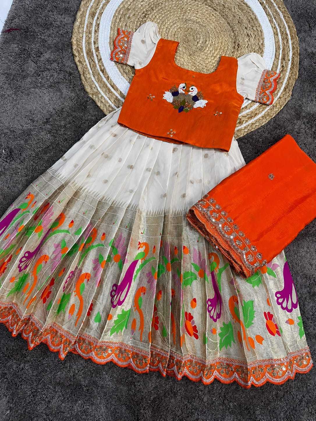 Heavy Paithani Silk Kids Lehenga