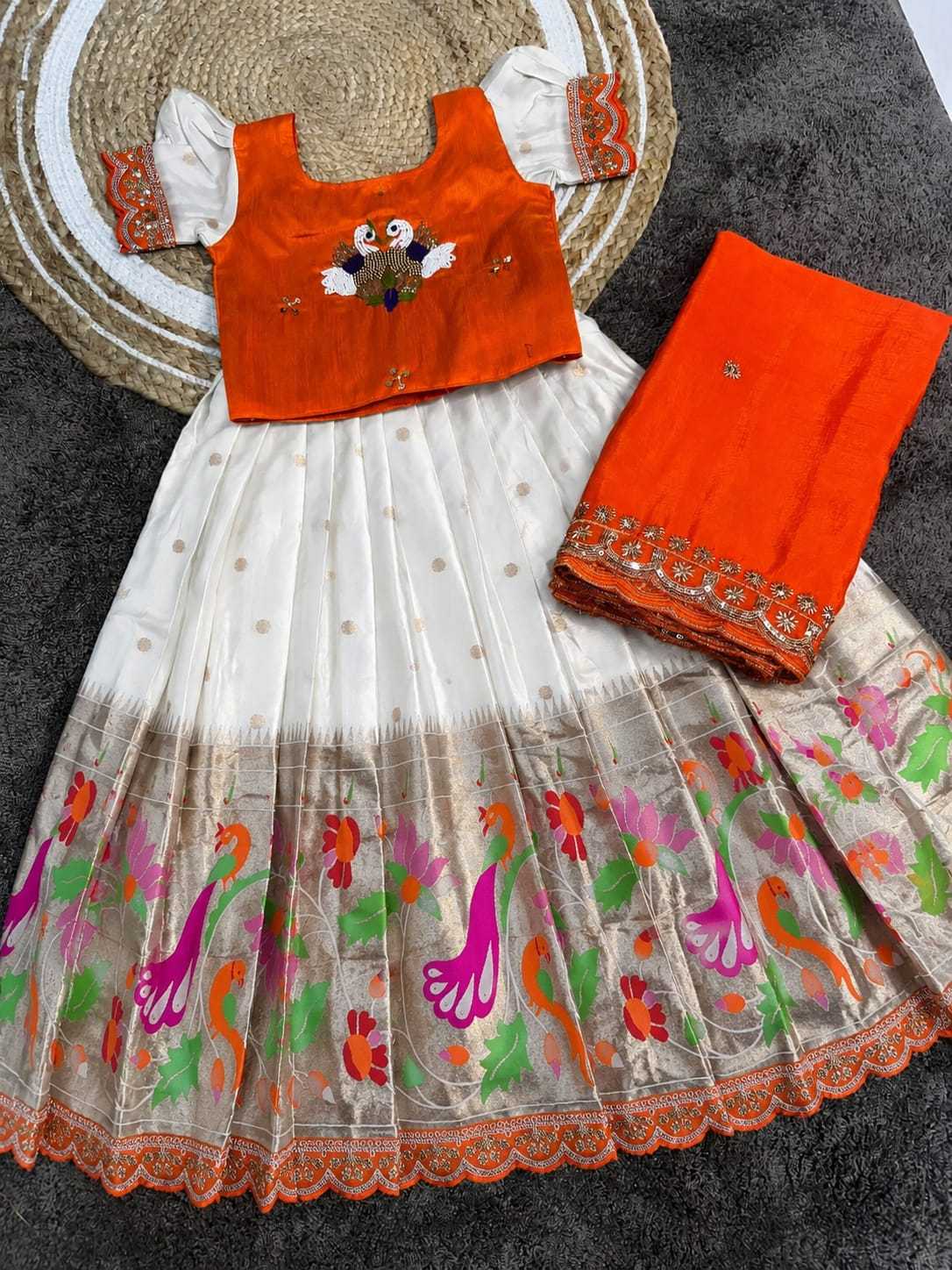 Heavy Paithani Silk Kids Lehenga