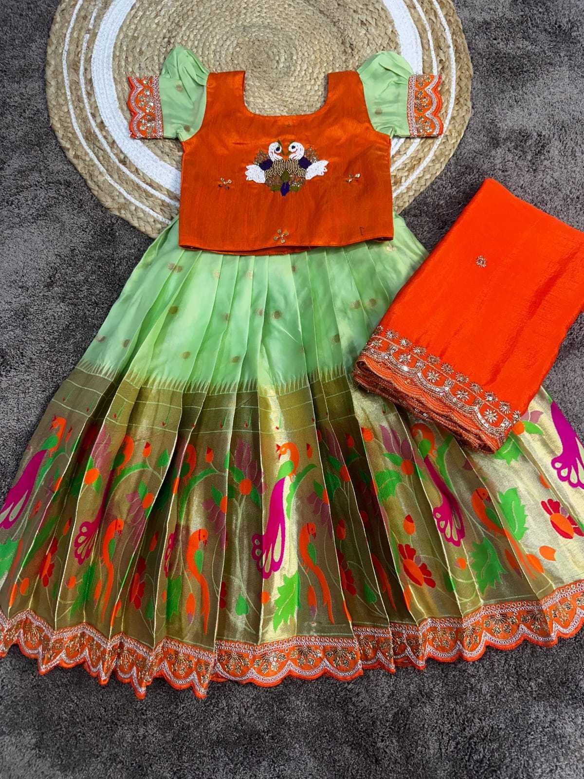 Heavy Paithani Silk Kids Lehenga