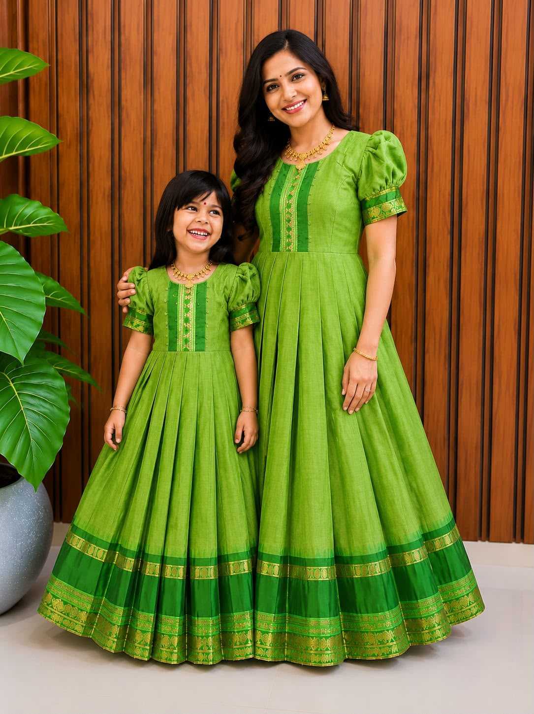 Soft Cotton Silk Mother Daughter Matching