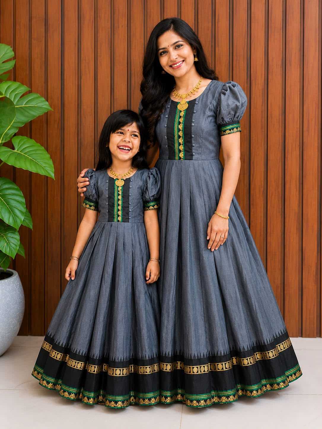 Soft Cotton Silk Mother Daughter Matching
