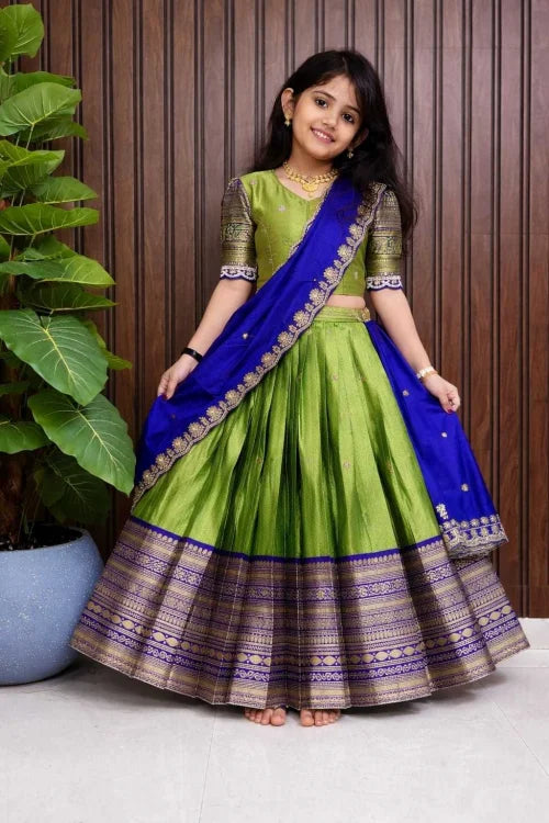 Heavy Silk Kids Lehenga in Green