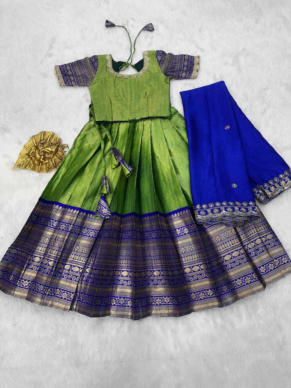 Heavy Silk Kids Lehenga in Green