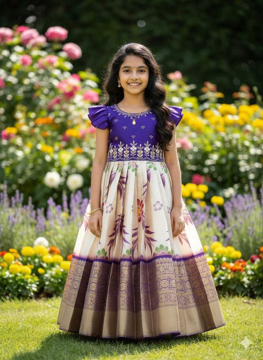 Pure Silk Kids Gown in Purple