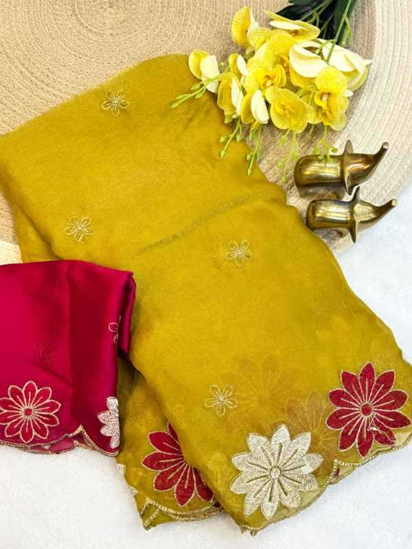 Rose Satin Designer Saree