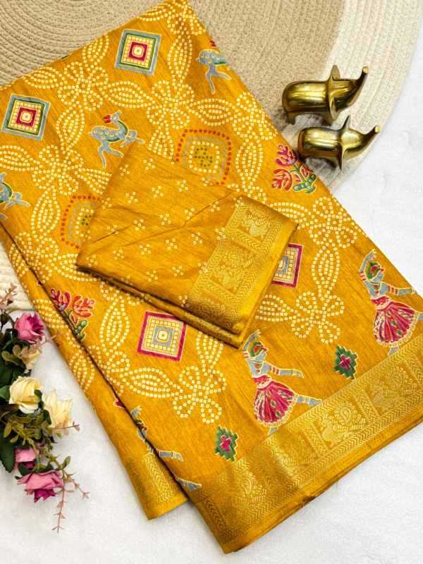 Tussar Silk Designer Saree in Yellow