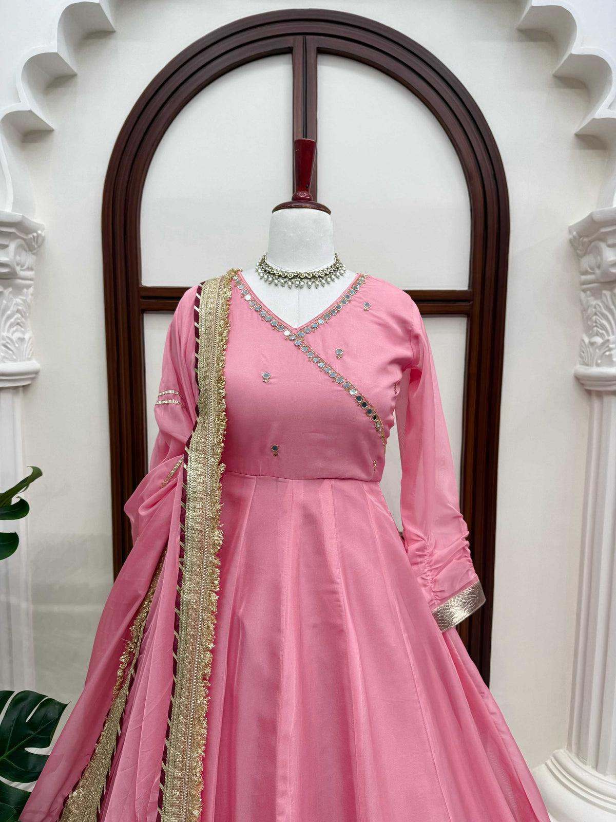 Crepe Sharara Salwar Suit in Pink