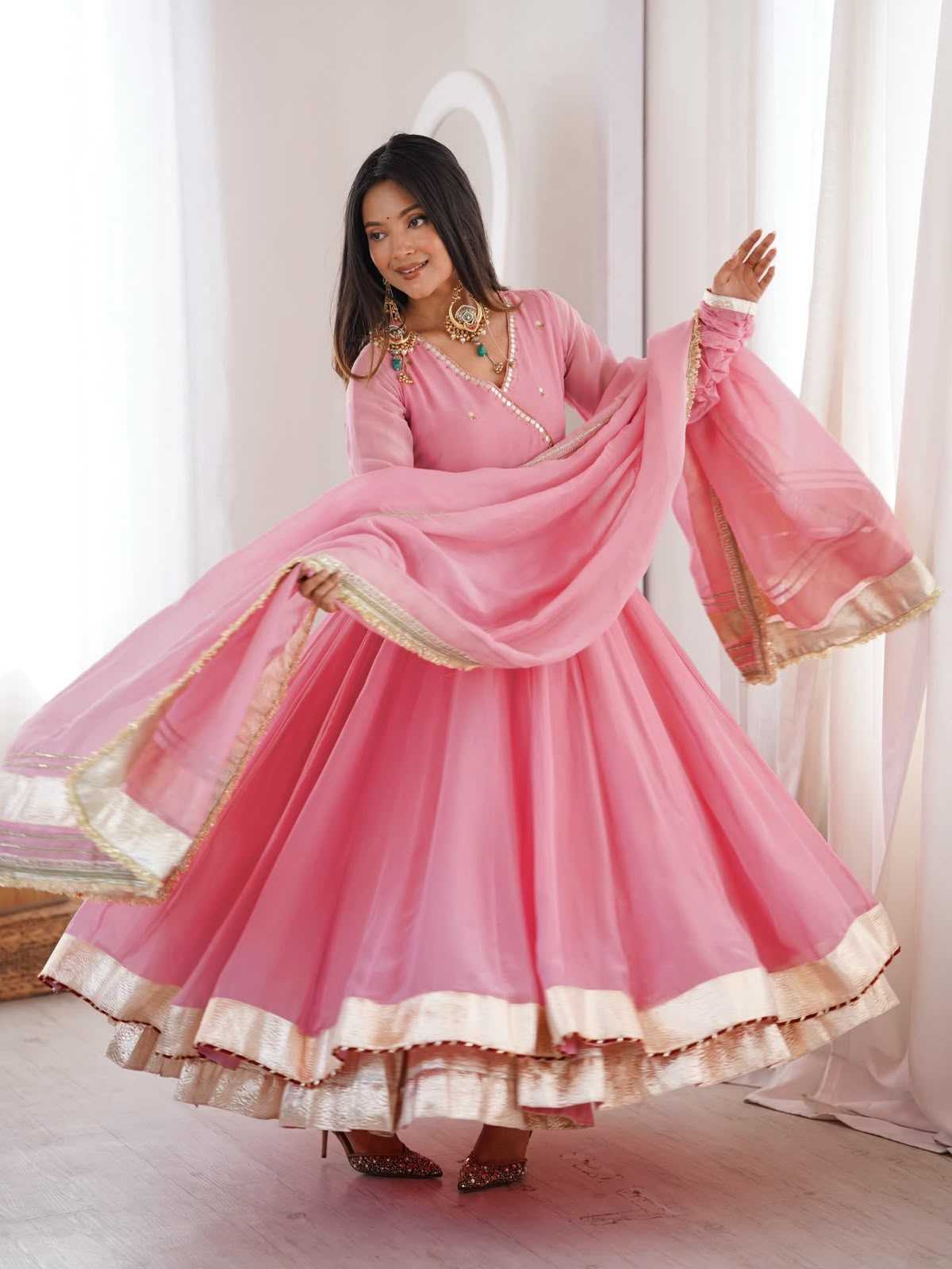 Crepe Sharara Salwar Suit in Pink