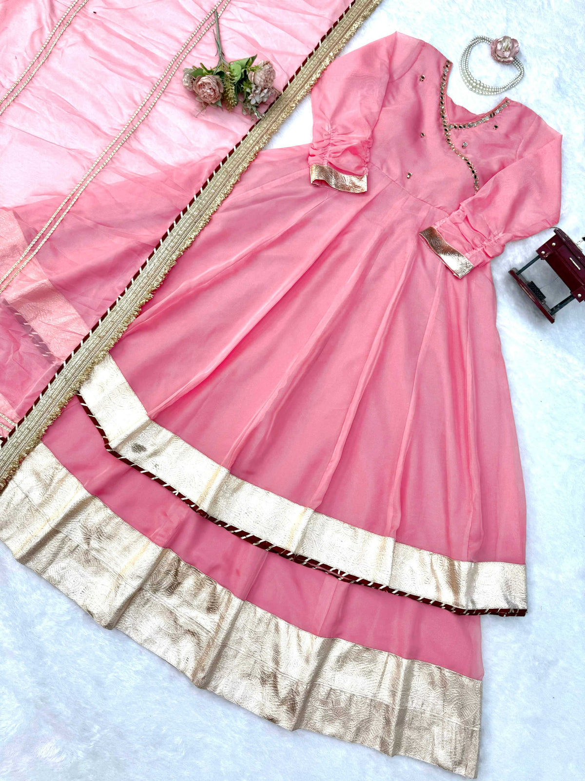 Crepe Sharara Salwar Suit in Pink