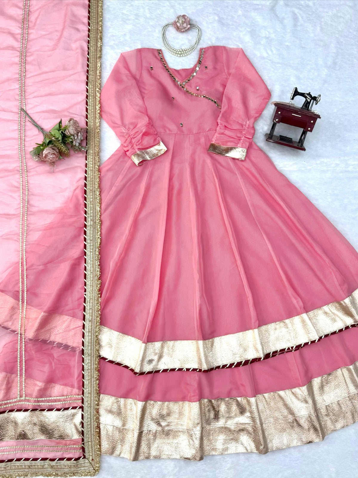 Crepe Sharara Salwar Suit in Pink