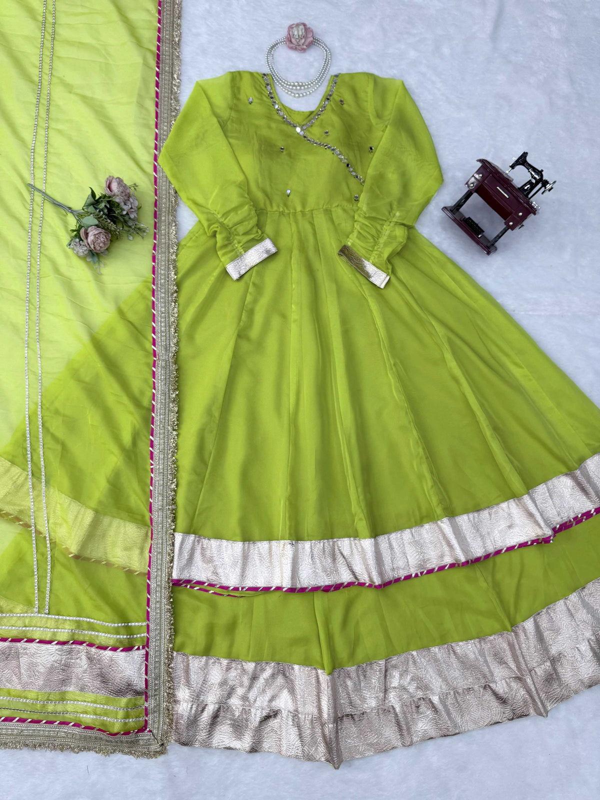 Tabby Silk Organza Mirror Work Lehenga