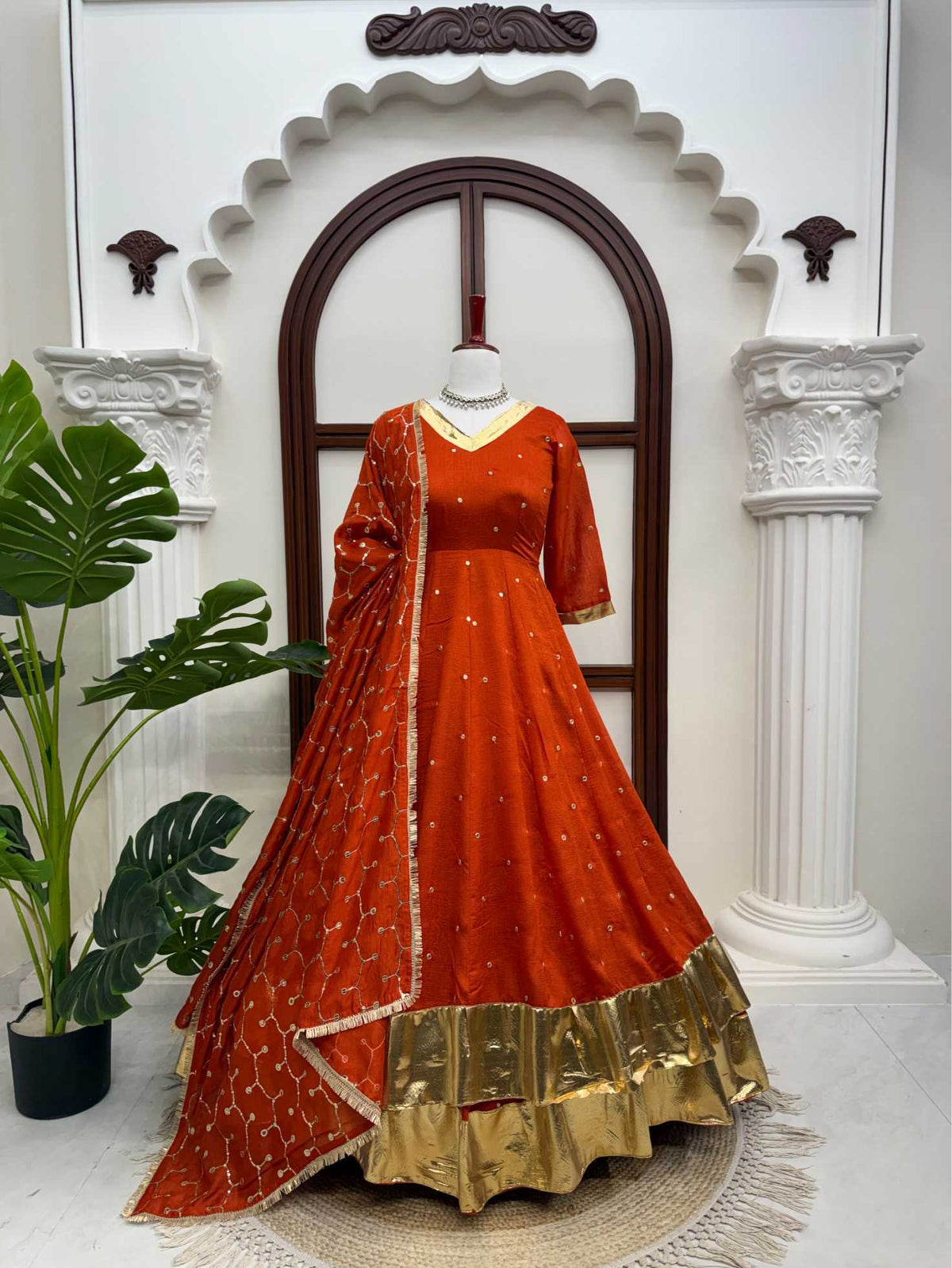Vichitra Silk Anarkali Gown