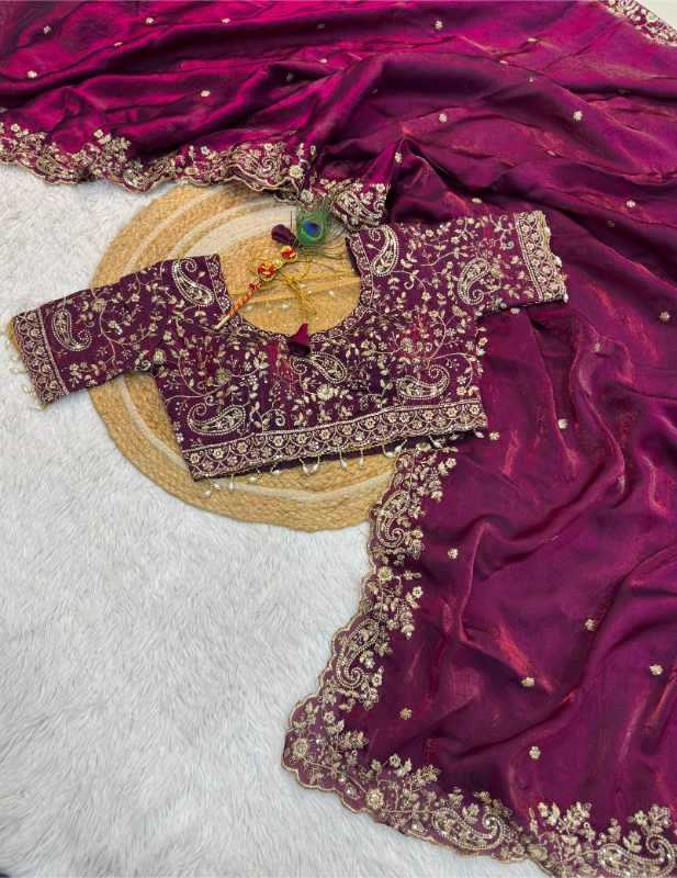 Space Silk Sequence Saree in Wine