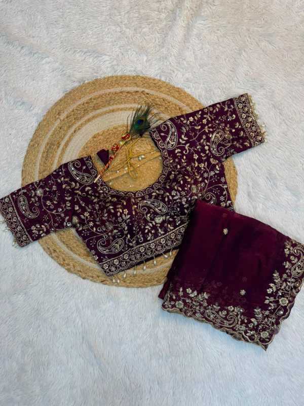 Space Silk Sequence Saree in Wine