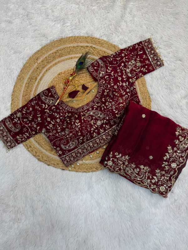 Space Silk Sequence Saree in Wine