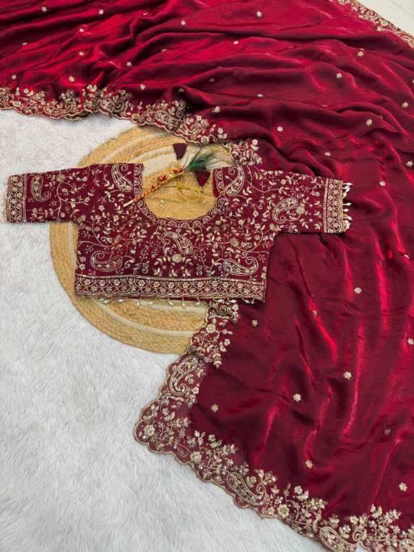 Space Silk Sequence Saree in Wine