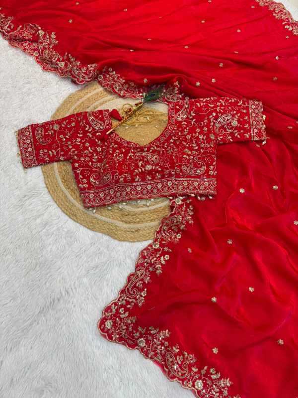 Space Silk Sequence Saree in Wine