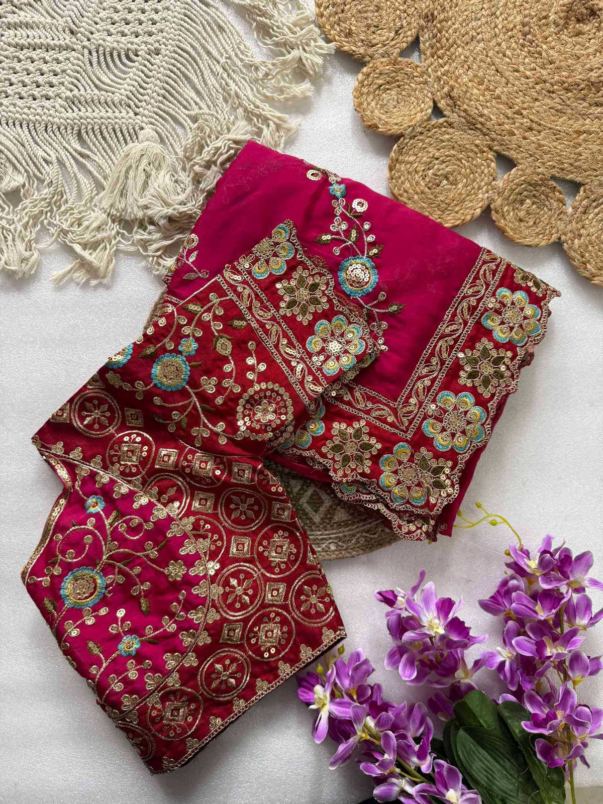 Rangoli Silk Designer Saree in Rani