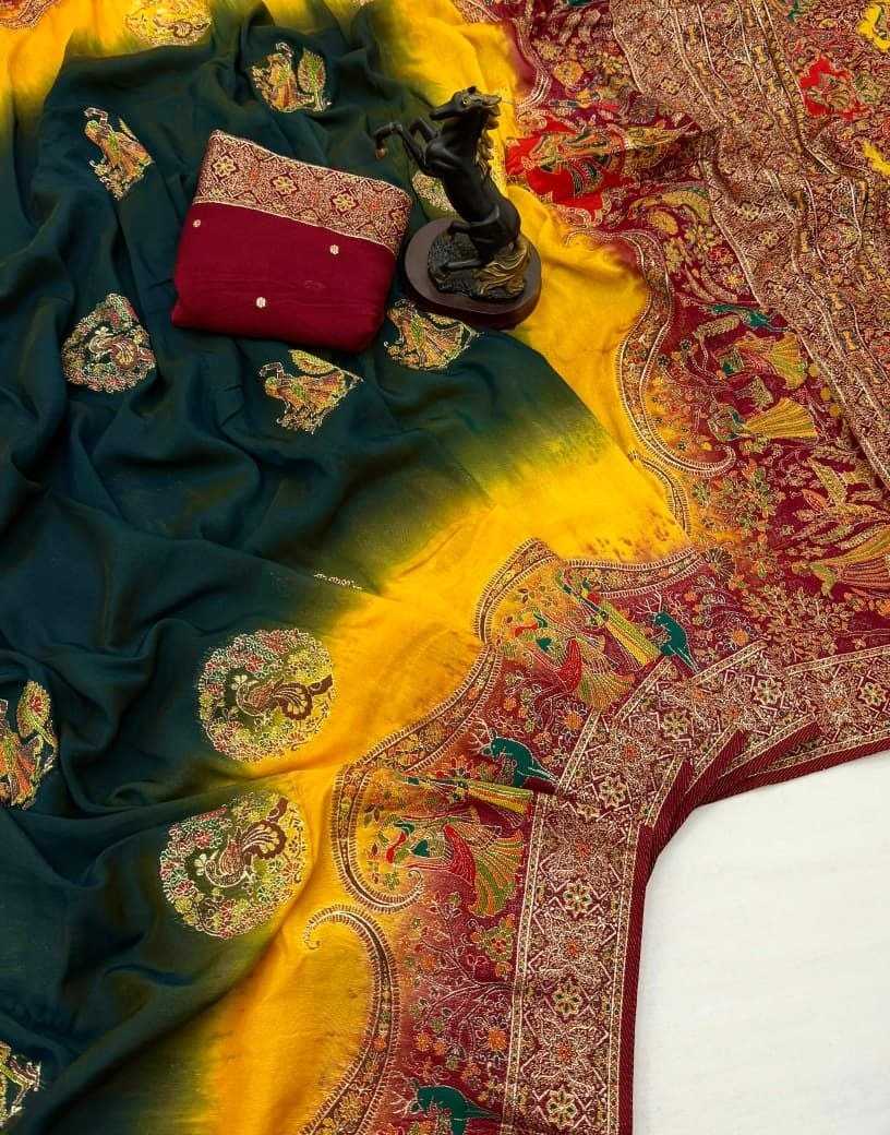 Pashmina Designer Saree in Bottle Green