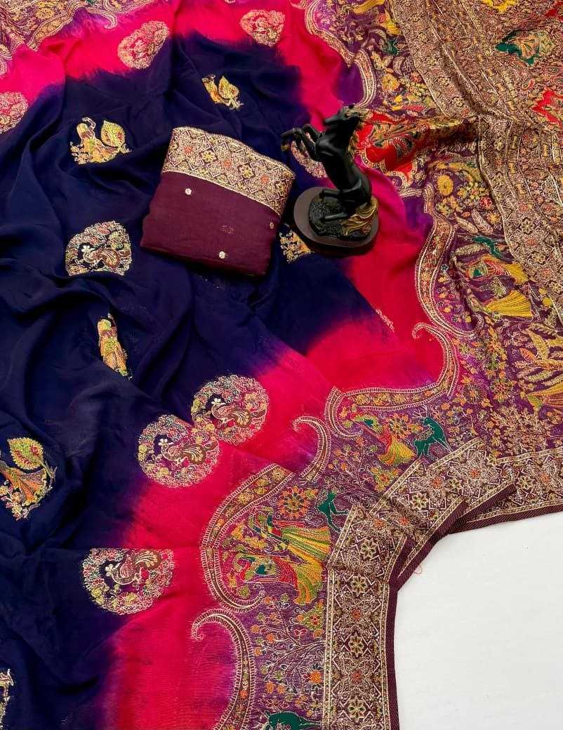 Pashmina Designer Saree in Bottle Green
