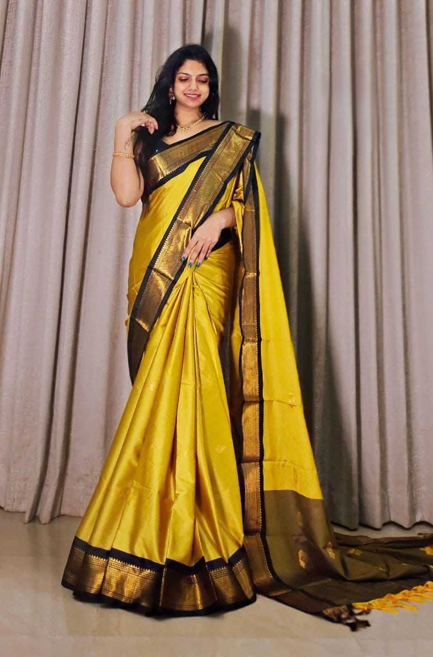 Cotton Jacquard Saree in Yellow