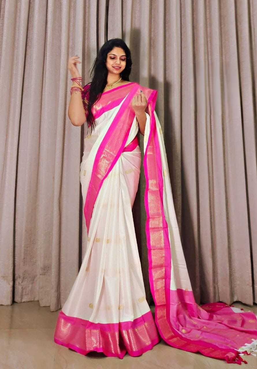 Cotton Jacquard Saree in Yellow