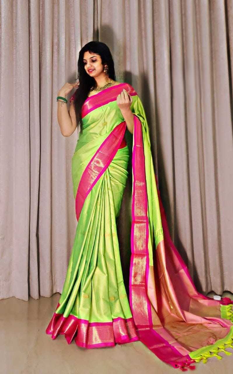 Cotton Zari Border Saree in Pista
