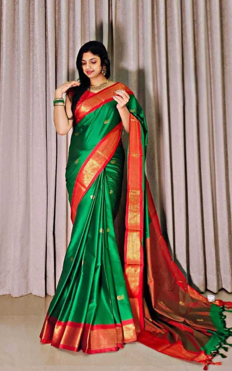 Cotton Zari Border Saree in Pista