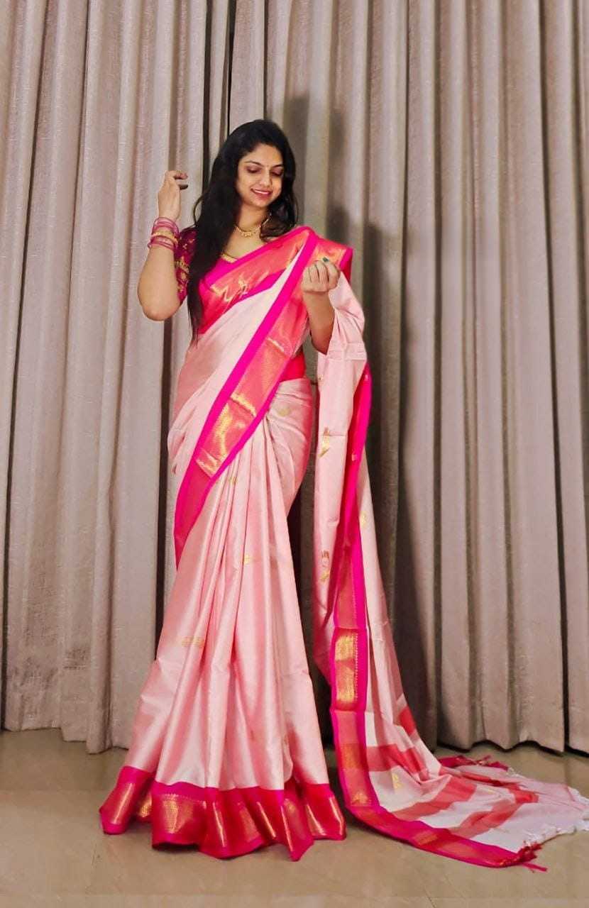 Cotton Zari Border Saree in Pista