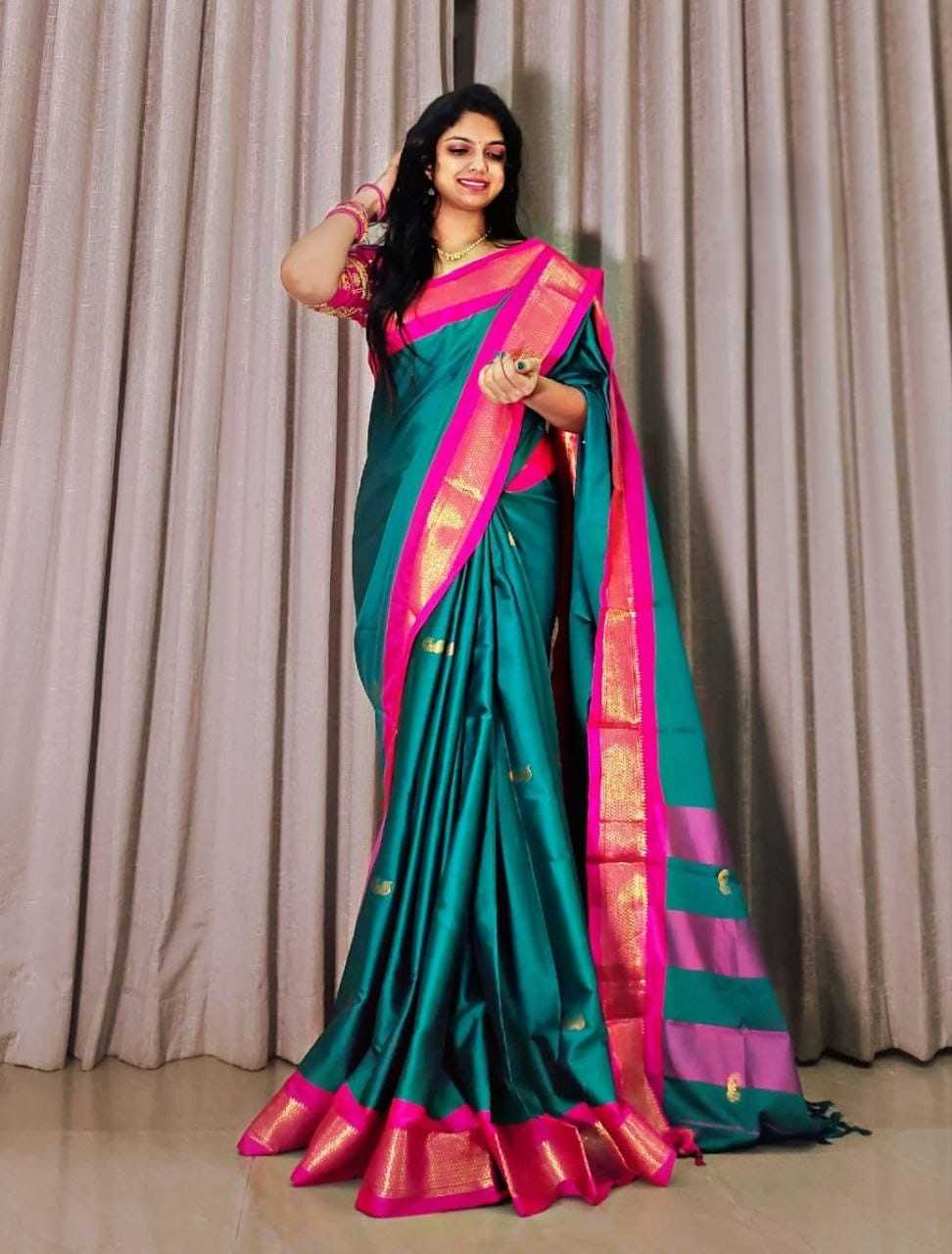 Cotton Zari Border Saree in Pista