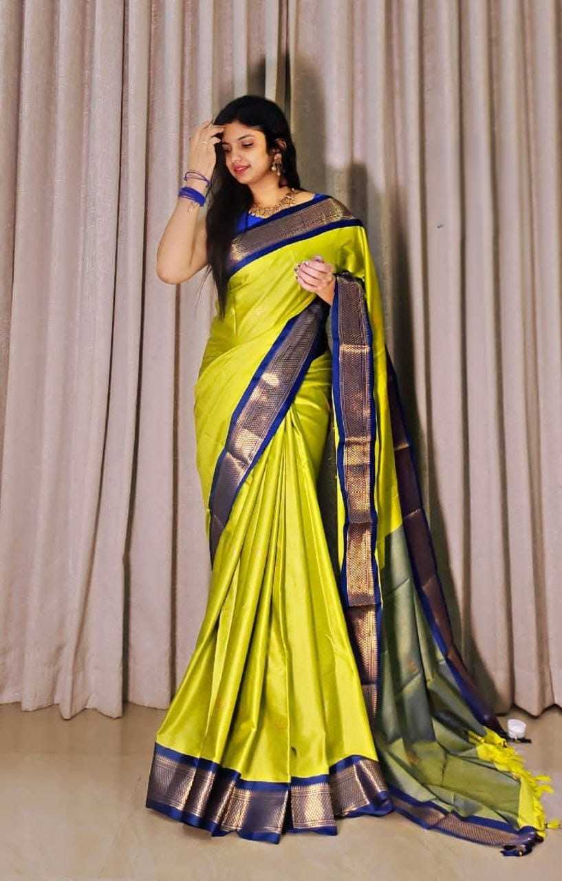 Cotton Zari Border Saree in Pista
