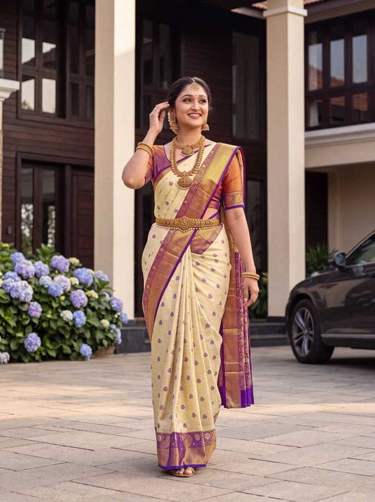 Kanjivaram Silk Designer Saree in Off White