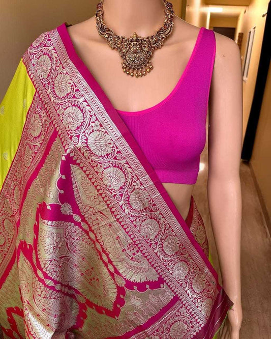 Banarasi Soft Silk Zari Border Saree in Blue