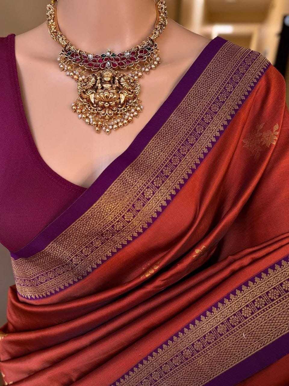 Banarasi Soft Silk Designer Saree in Orange