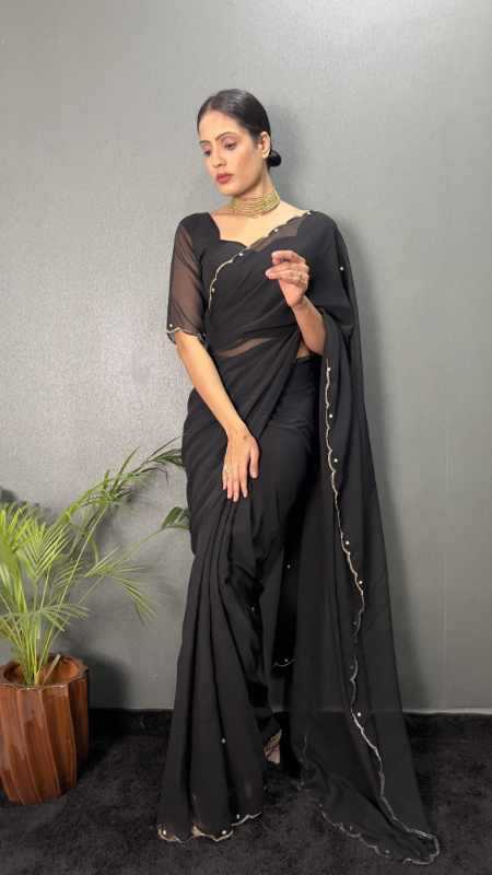 Faux Georgette Designer Saree in Black