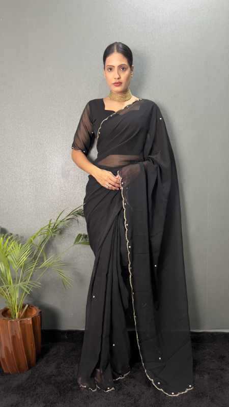 Faux Georgette Designer Saree in Black