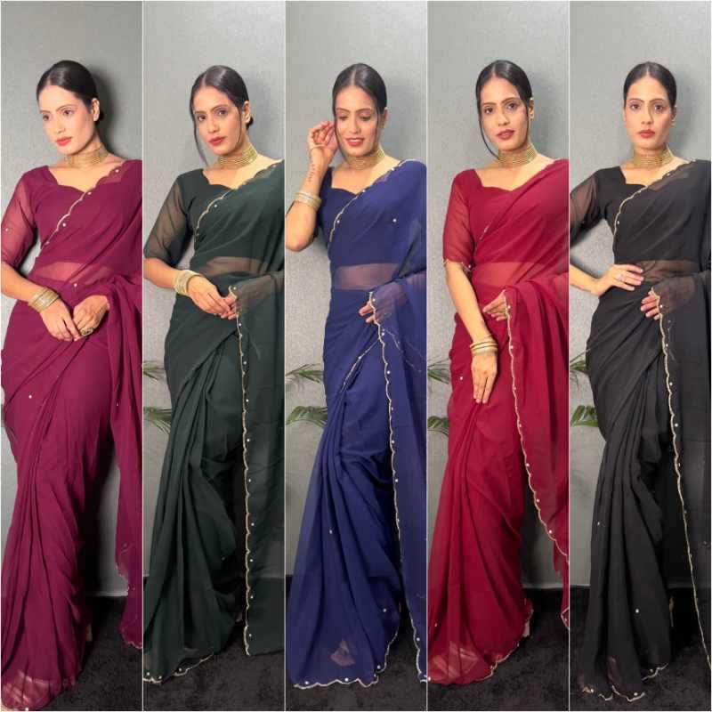 Faux Georgette Designer Saree in Black