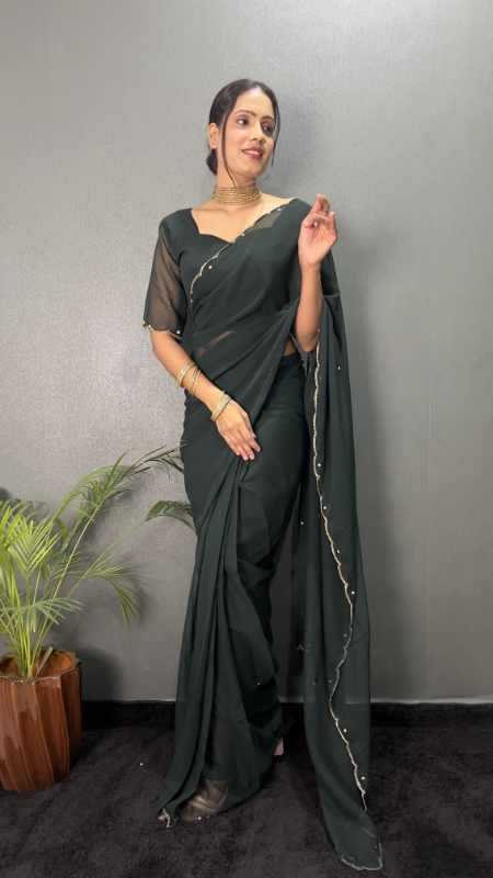 Faux Georgette Designer Saree in Black
