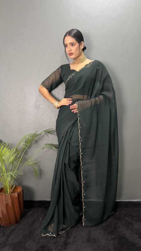 Faux Georgette Designer Saree in Black