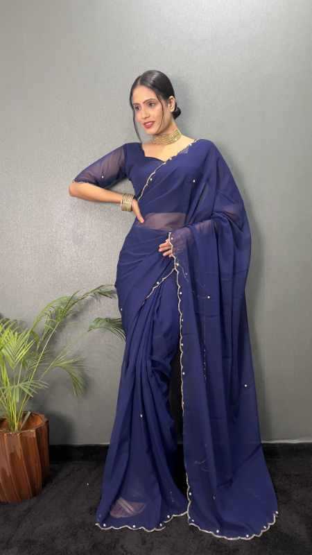 Faux Georgette Designer Saree in Black